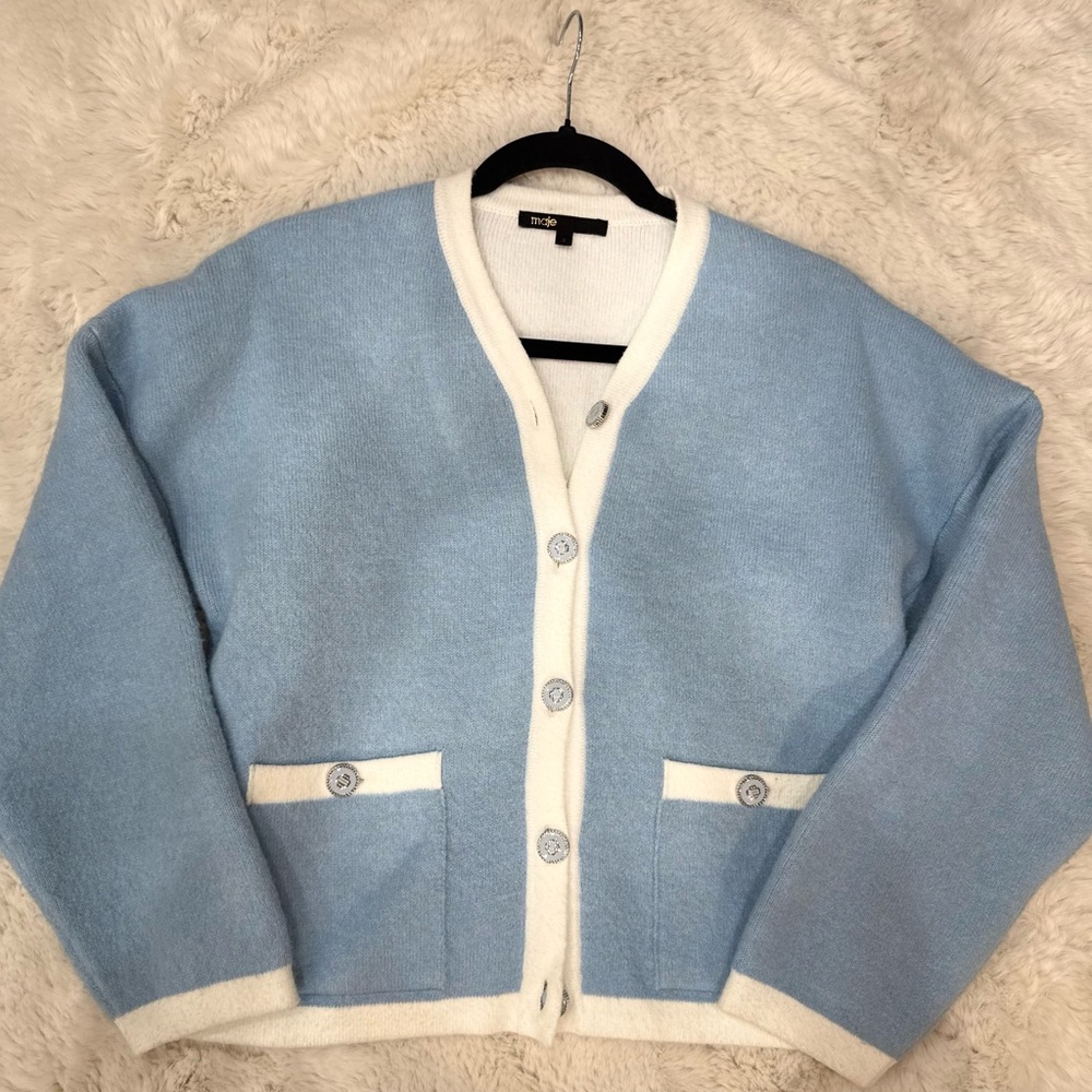 Blue and White Cardigan Sweater Maje, size 3 - Picture 6 of 6